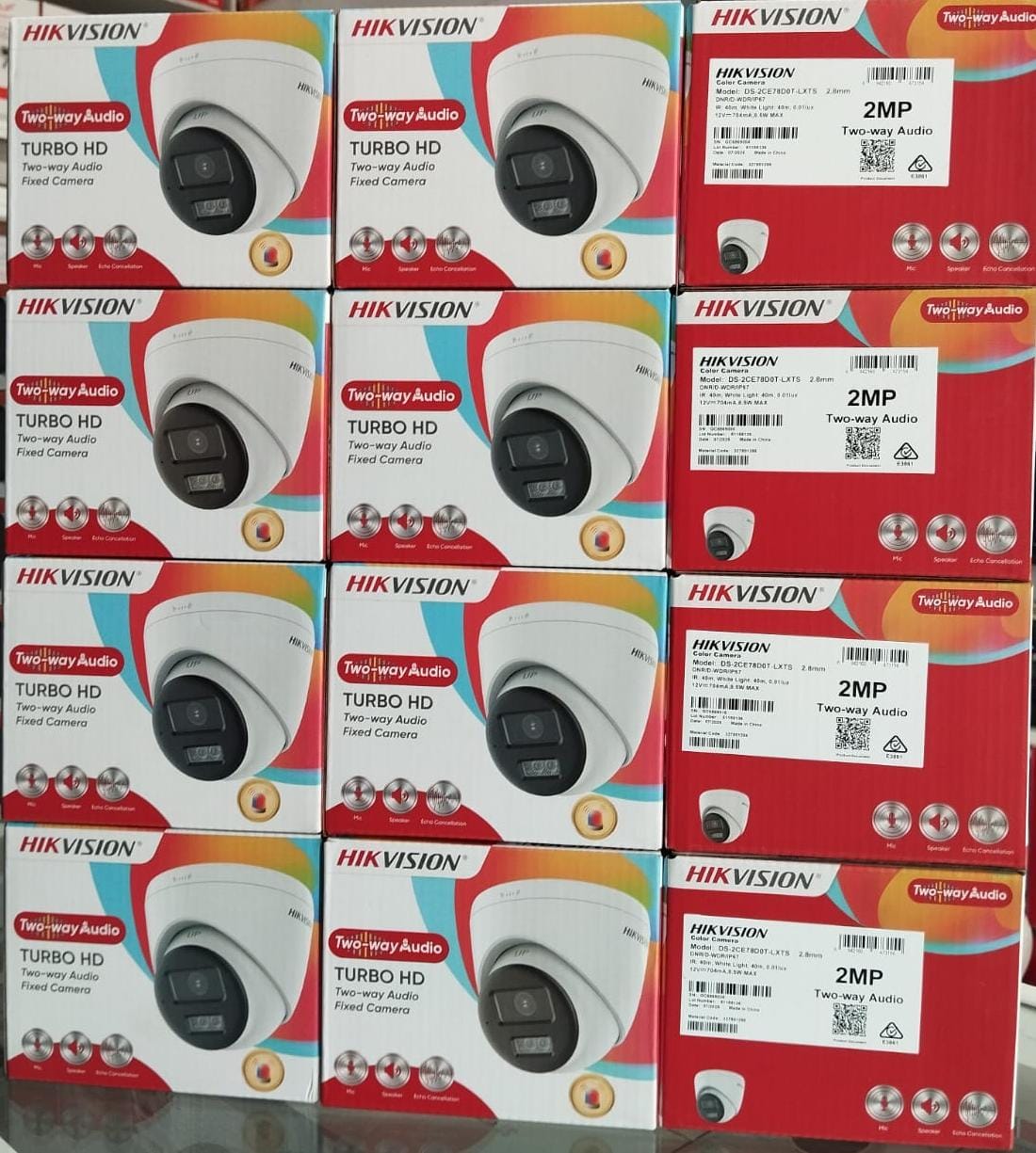 ● DS-2CE78D0T-LXTS  ● Two Way Audio dome Camera  ● 2 MP resolution  ● 2.8 mm fixed focal lens  ● Upto 40 m IR distance  ● Upto 40 m white light distance  ● Smart-Hybrid Light technology  ● Active strobe light and audio alarm  ● Water & dust resistant(IP67)  ● Built-in mic, and built-in speaker  ● Built-in two-way audio product photo