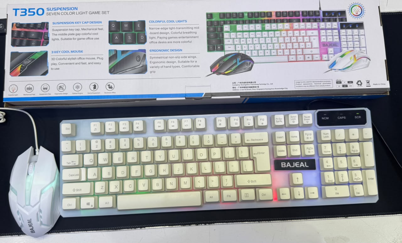 WHITE T350 WIRED  RGB KEYBOARD & MOUSE COMBO - product photo