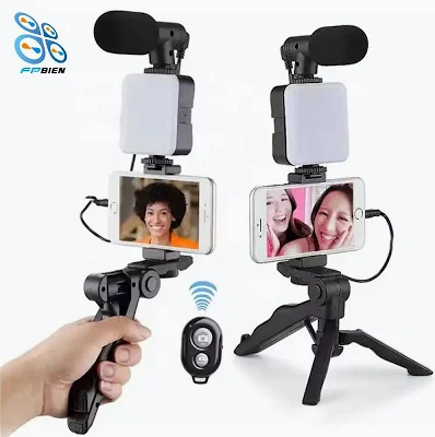 Video making kit inclusive of Tripod Microphone Led Light Phone holder Remote controL product photo