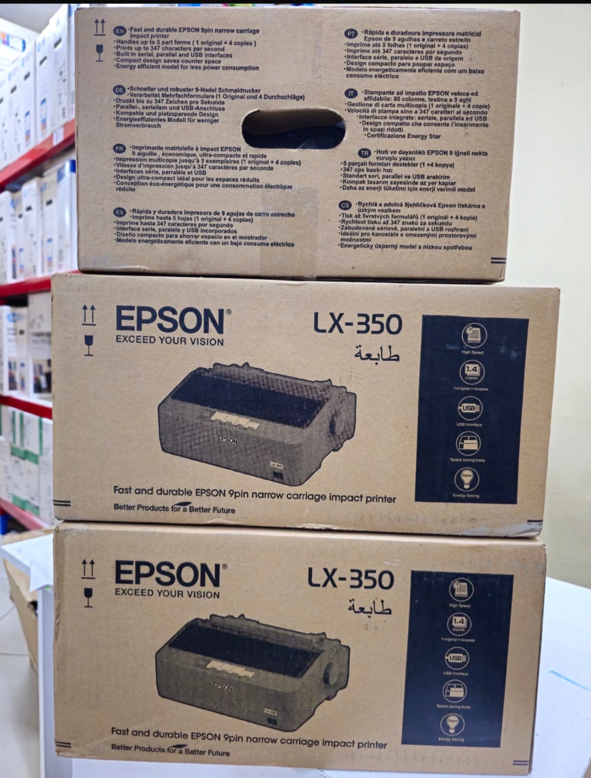 EPSON LX-350 🤩 ✨ Fast and Durable EPSON 9-pin Narrow Carriage Impact Printer ✨ ✅ Handles up to 5 part forms (1 original + 4 coples) ✅ Prints up to 347 characters per second ✅ Built in serial, parallel and USB interfaces ✅ Compact design saves counter space ✅ Energy efficient model for less power consumption product photo
